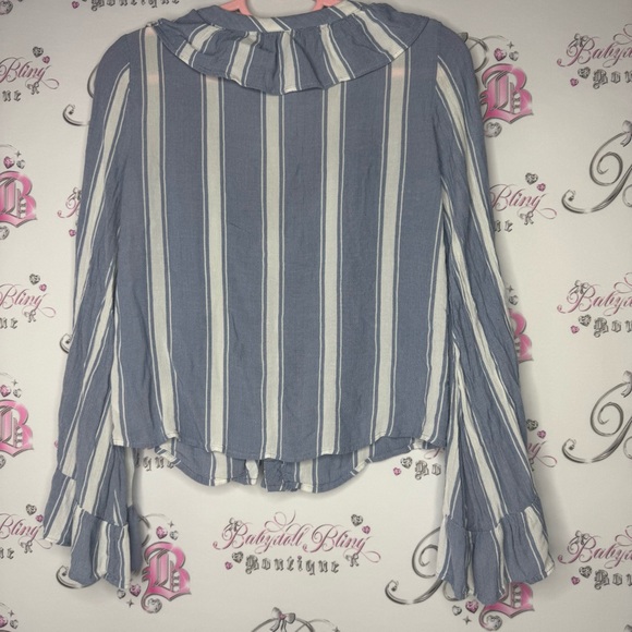 American eagle long sleeve top bell bottom lace up corset pin stripe blue white - Picture 6 of 7